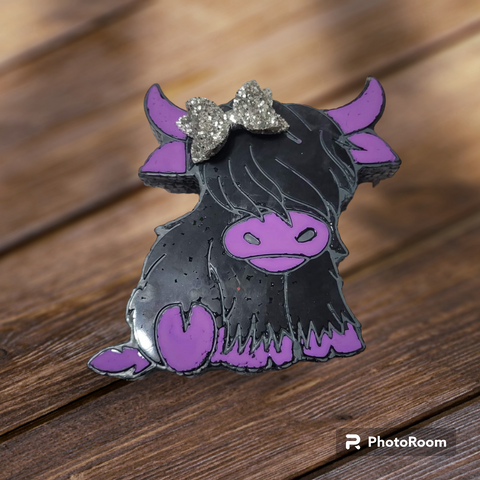 Black Sitting Highland Cow with Bow